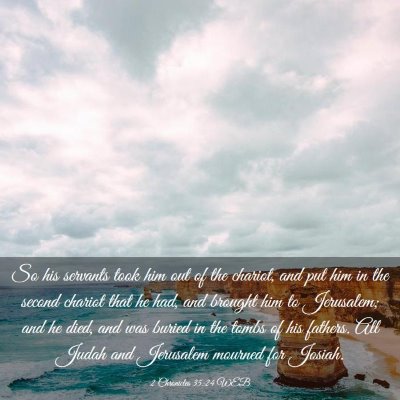 Picture 03 - 2 Chronicles 35:24 WEB - So his servants took him out of the chariot, and - Bible Verse Picture