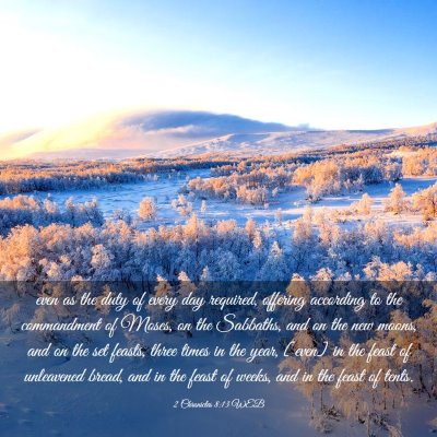 Picture 03 - 2 Chronicles 8:13 WEB - even as the duty of every day required, offering - Bible Verse Picture