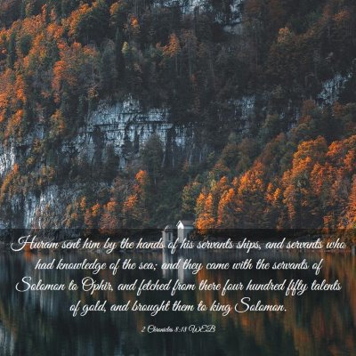 Picture 03 - 2 Chronicles 8:18 WEB - Huram sent him by the hands of his servants - Bible Verse Picture