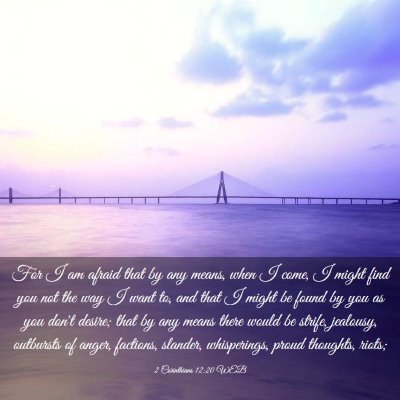 Picture 03 - 2 Corinthians 12:20 WEB - For I am afraid that by any means, when I come, I - Bible Verse Picture