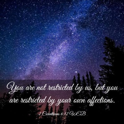 Picture 03 - 2 Corinthians 6:12 WEB - You are not restricted by us, but you are - Bible Verse Picture
