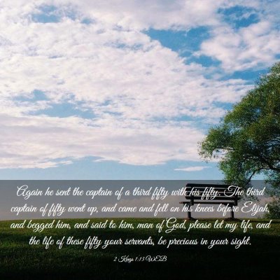 Picture 03 - 2 Kings 1:13 WEB - Again he sent the captain of a third fifty with - Bible Verse Picture