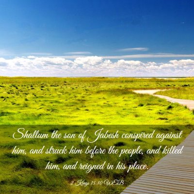 Picture 03 - 2 Kings 15:10 WEB - Shallum the son of Jabesh conspired against him, - Bible Verse Picture