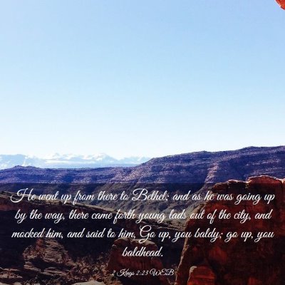 Picture 03 - 2 Kings 2:23 WEB - He went up from there to Bethel; and as he was - Bible Verse Picture