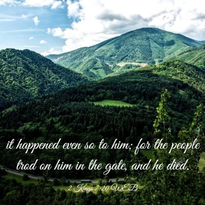 Picture 03 - 2 Kings 7:20 WEB - it happened even so to him; for the people trod - Bible Verse Picture