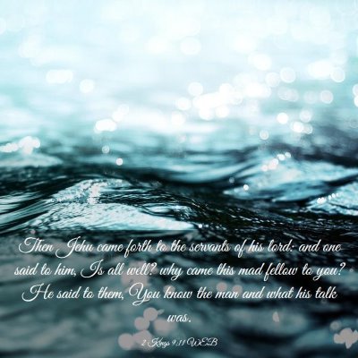 Picture 03 - 2 Kings 9:11 WEB - Then Jehu came forth to the servants of his lord: - Bible Verse Picture