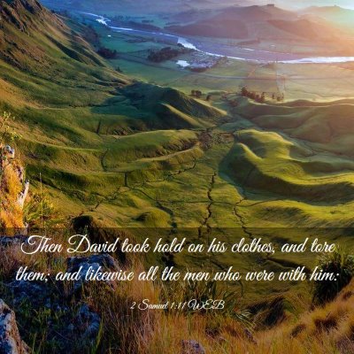 Picture 03 - 2 Samuel 1:11 WEB - Then David took hold on his clothes, and tore - Bible Verse Picture