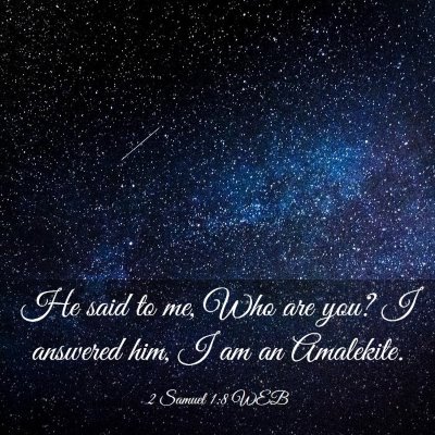 Picture 03 - 2 Samuel 1:8 WEB - He said to me, Who are you? I answered him, I am - Bible Verse Picture