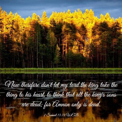 Picture 03 - 2 Samuel 13:33 WEB - Now therefore don't let my lord the king take the - Bible Verse Picture