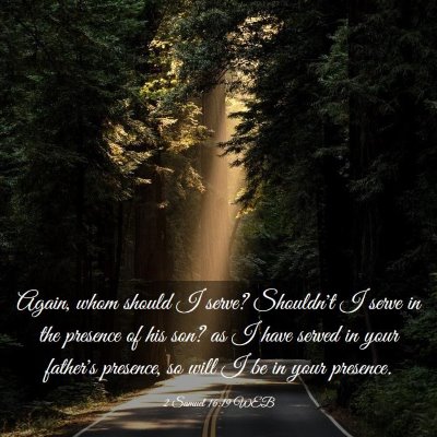 Picture 03 - 2 Samuel 16:19 WEB - Again, whom should I serve? Shouldn't I serve in - Bible Verse Picture
