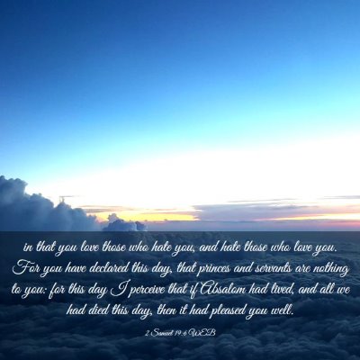 Picture 03 - 2 Samuel 19:6 WEB - in that you love those who hate you, and hate - Bible Verse Picture
