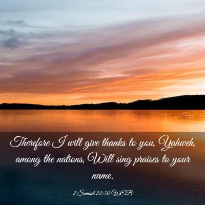 Picture 03 - 2 Samuel 22:50 WEB - Therefore I will give thanks to you, Yahweh, - Bible Verse Picture