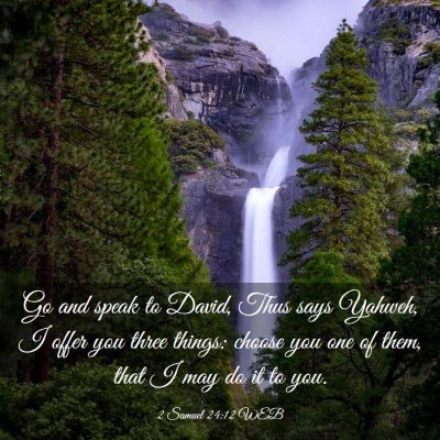 Picture 03 - 2 Samuel 24:12 WEB - Go and speak to David, Thus says Yahweh, I offer - Bible Verse Picture