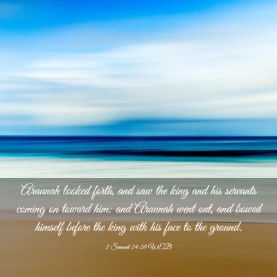 Picture 03 - 2 Samuel 24:20 WEB - Araunah looked forth, and saw the king and his - Bible Verse Picture