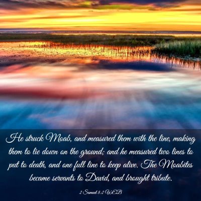 Picture 03 - 2 Samuel 8:2 WEB - He struck Moab, and measured them with the line, - Bible Verse Picture