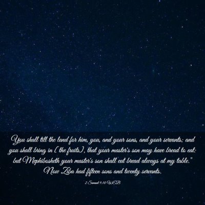 Picture 03 - 2 Samuel 9:10 WEB - You shall till the land for him, you, and your - Bible Verse Picture