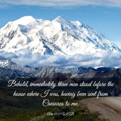 Picture 03 - Acts 11:11 WEB - Behold, immediately three men stood before the - Bible Verse Picture