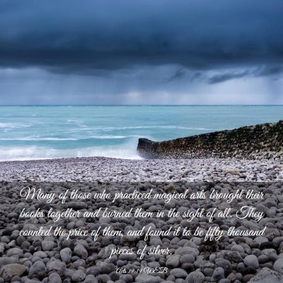 Picture 03 - Acts 19:19 WEB - Many of those who practiced magical arts brought - Bible Verse Picture