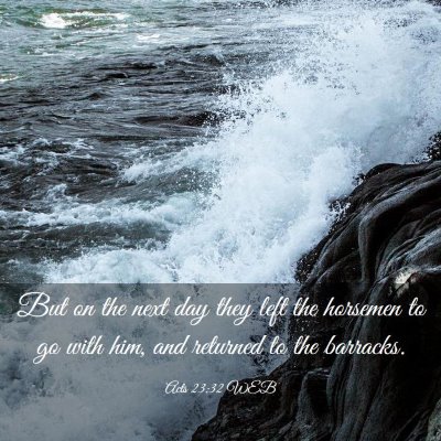 Picture 03 - Acts 23:32 WEB - But on the next day they left the horsemen to go - Bible Verse Picture