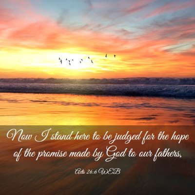 Picture 03 - Acts 26:6 WEB - Now I stand here to be judged for the hope of the - Bible Verse Picture