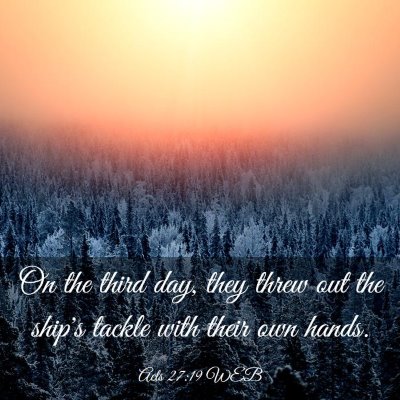 Picture 03 - Acts 27:19 WEB - On the third day, they threw out the ship's - Bible Verse Picture
