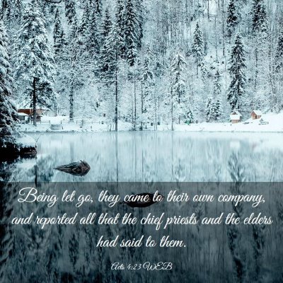 Picture 03 - Acts 4:23 WEB - Being let go, they came to their own company, and - Bible Verse Picture