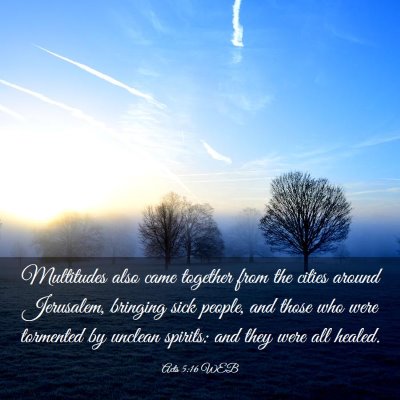 Picture 03 - Acts 5:16 WEB - Multitudes also came together from the cities - Bible Verse Picture
