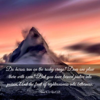 Picture 03 - Amos 6:12 WEB - Do horses run on the rocky crags? Does one plow - Bible Verse Picture