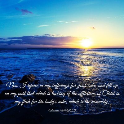 Picture 03 - Colossians 1:24 WEB - Now I rejoice in my sufferings for your sake, and - Bible Verse Picture