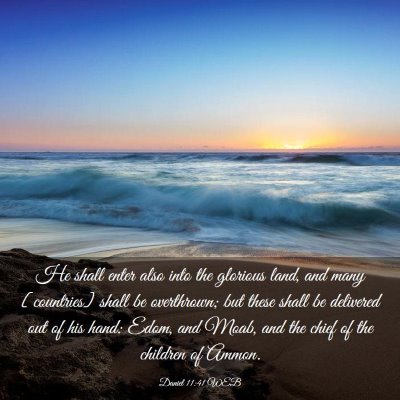 Picture 03 - Daniel 11:41 WEB - He shall enter also into the glorious land, and - Bible Verse Picture