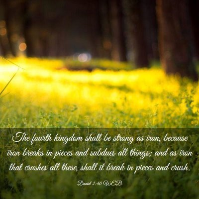 Picture 03 - Daniel 2:40 WEB - The fourth kingdom shall be strong as iron, - Bible Verse Picture