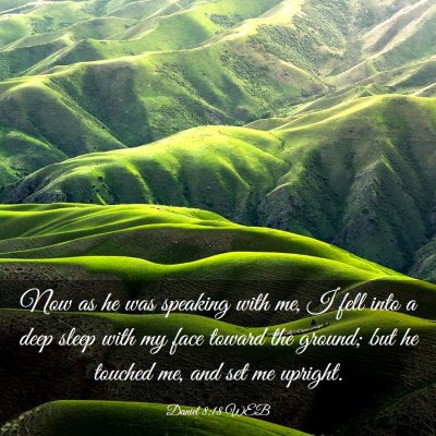 Picture 03 - Daniel 8:18 WEB - Now as he was speaking with me, I fell into a - Bible Verse Picture