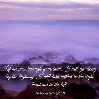 Picture 03 - Deuteronomy 2:27 WEB - Let me pass through your land: I will go along by - Bible Verse Picture