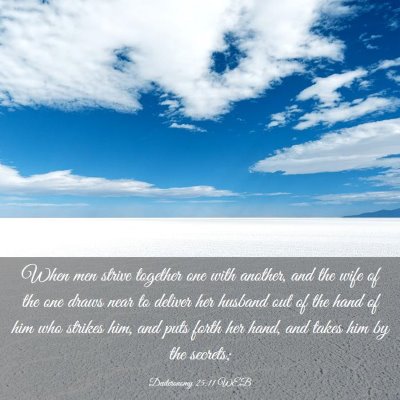 Picture 03 - Deuteronomy 25:11 WEB - When men strive together one with another, and - Bible Verse Picture