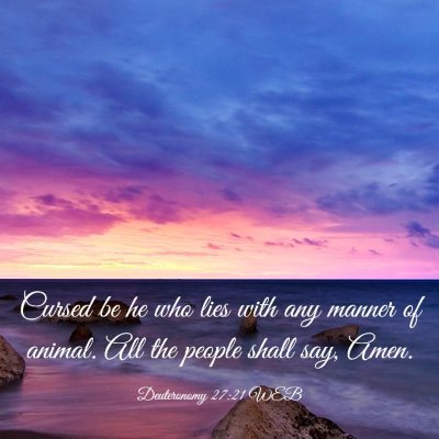 Picture 03 - Deuteronomy 27:21 WEB - Cursed be he who lies with any manner of animal. - Bible Verse Picture