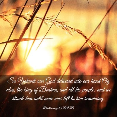 Picture 03 - Deuteronomy 3:3 WEB - So Yahweh our God delivered into our hand Og - Bible Verse Picture