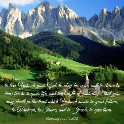 Picture 03 - Deuteronomy 30:20 WEB - to love Yahweh your God, to obey his voice, and - Bible Verse Picture