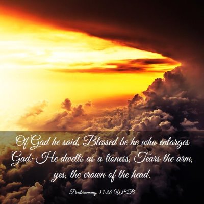 Picture 03 - Deuteronomy 33:20 WEB - Of Gad he said, Blessed be he who enlarges Gad: - Bible Verse Picture
