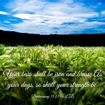 Picture 03 - Deuteronomy 33:25 WEB - Your bars shall be iron and brass; As your days, - Bible Verse Picture