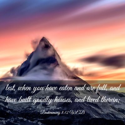 Picture 03 - Deuteronomy 8:12 WEB - lest, when you have eaten and are full, and have - Bible Verse Picture