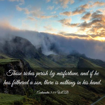 Picture 03 - Ecclesiastes 5:14 WEB - Those riches perish by misfortune, and if he has - Bible Verse Picture