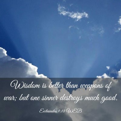Picture 03 - Ecclesiastes 9:18 WEB - Wisdom is better than weapons of war; but one - Bible Verse Picture