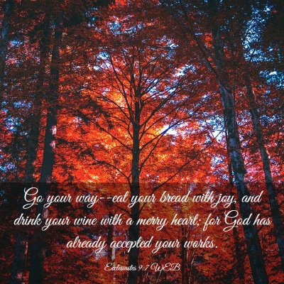 Picture 03 - Ecclesiastes 9:7 WEB - Go your way--eat your bread with joy, and drink - Bible Verse Picture