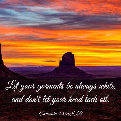 Picture 03 - Ecclesiastes 9:8 WEB - Let your garments be always white, and don't let - Bible Verse Picture
