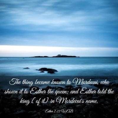 Picture 03 - Esther 2:22 WEB - The thing became known to Mordecai, who shown it - Bible Verse Picture