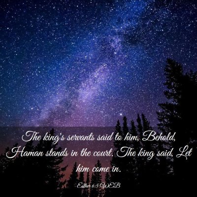 Picture 03 - Esther 6:5 WEB - The king's servants said to him, Behold, Haman - Bible Verse Picture