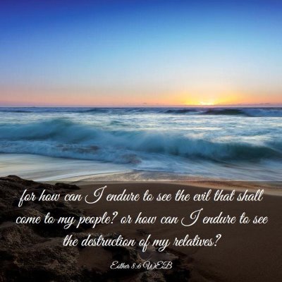 Picture 03 - Esther 8:6 WEB - for how can I endure to see the evil that shall - Bible Verse Picture