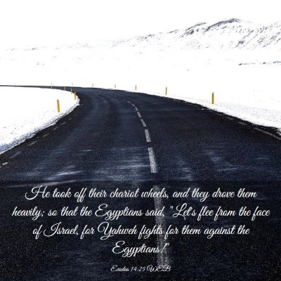 Picture 03 - Exodus 14:25 WEB - He took off their chariot wheels, and they drove - Bible Verse Picture