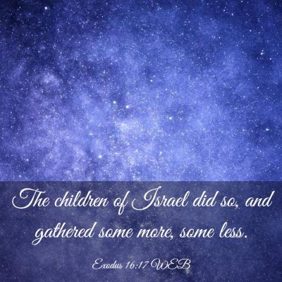 Picture 03 - Exodus 16:17 WEB - The children of Israel did so, and gathered some - Bible Verse Picture