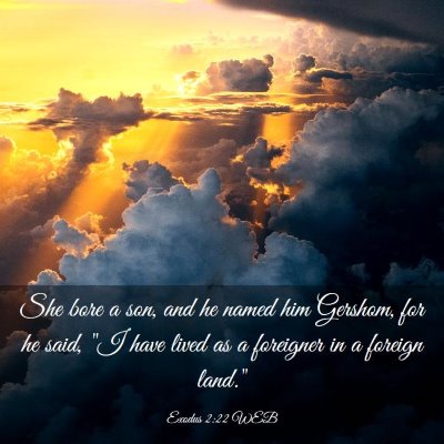 Picture 03 - Exodus 2:22 WEB - She bore a son, and he named him Gershom, for he - Bible Verse Picture